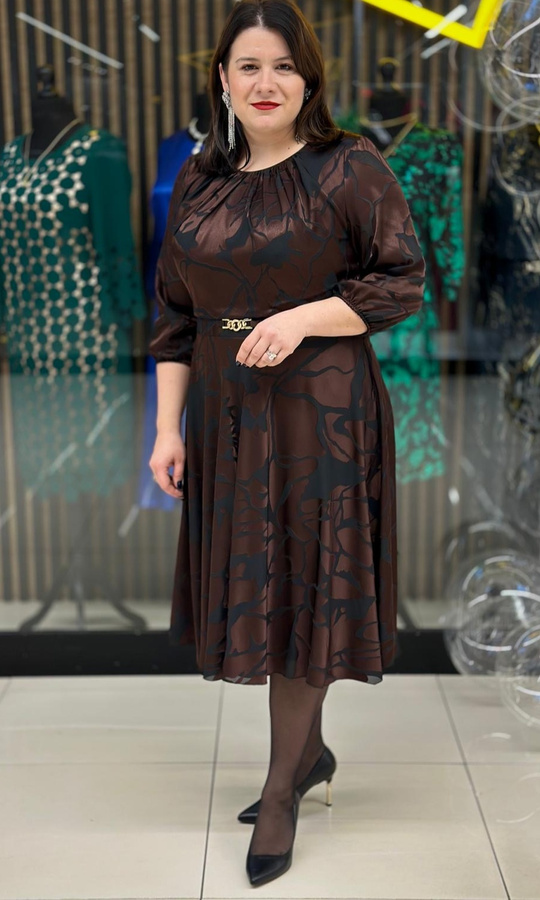 Sukienka bluzowana brąz czarny 42-52