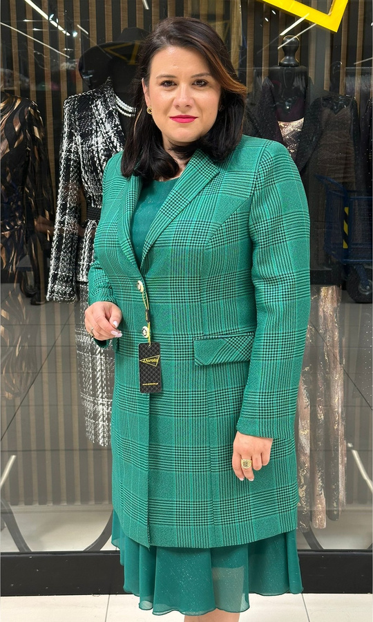 Klasyczny płaszczyk pepitka zielona 42-52