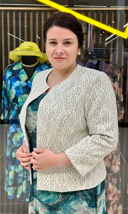 Żakardowy żakiet listki zielone 42-52