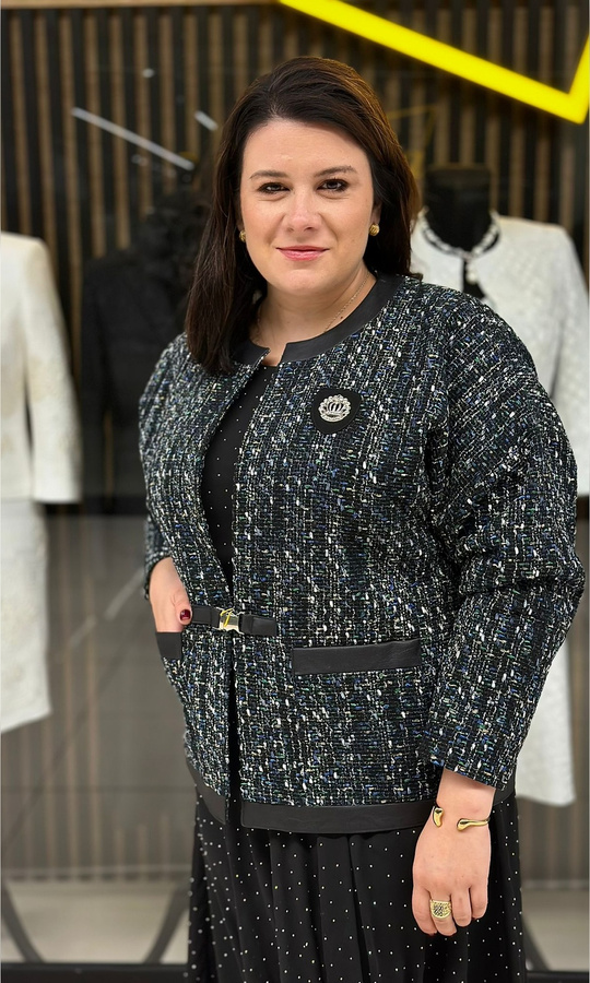 Kurtka boucle czarno/zielono/niebieski 42-52