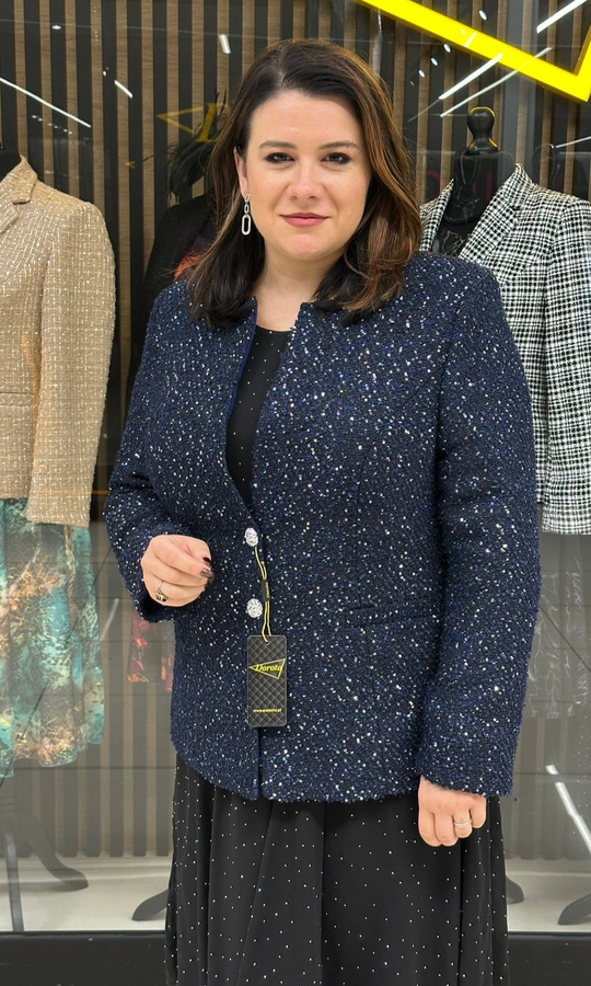 Żakiet boucle granat cekin 2 guziki 42-52