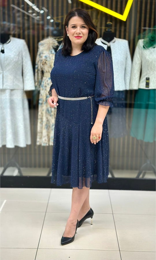 Sukienka z szyfonu granat galaktyka połysk 42-52