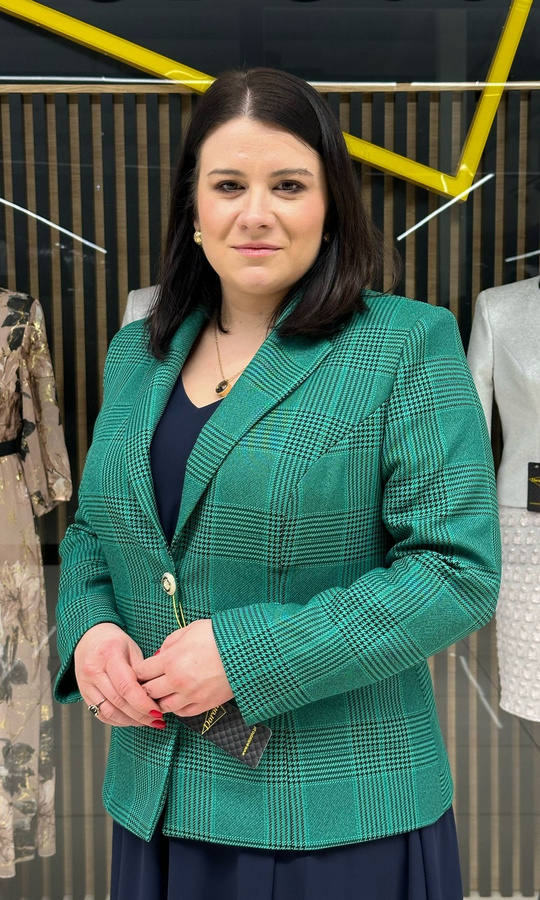 Klasyczny żakiet w kratę pepitka zieleń 42-52