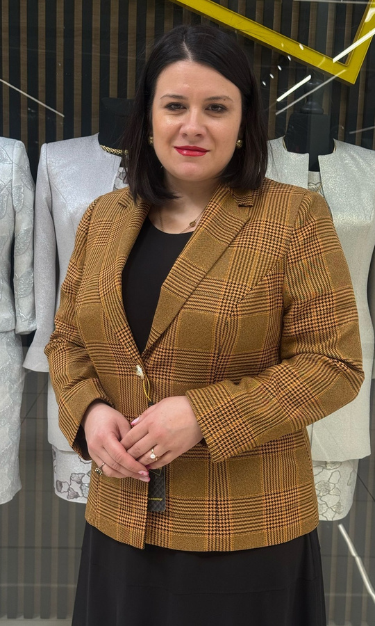 Klasyczny żakiet w kratę pepitka musztarda 42-52