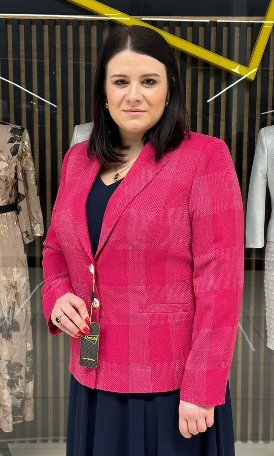 Klasyczny żakiet krata róż office 42-52