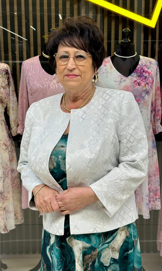 Żakardowy żakiet róża srebrny 42-52