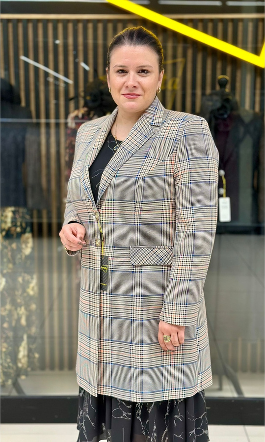 Klasyczny płaszczyk krata beż seledyn 42-52