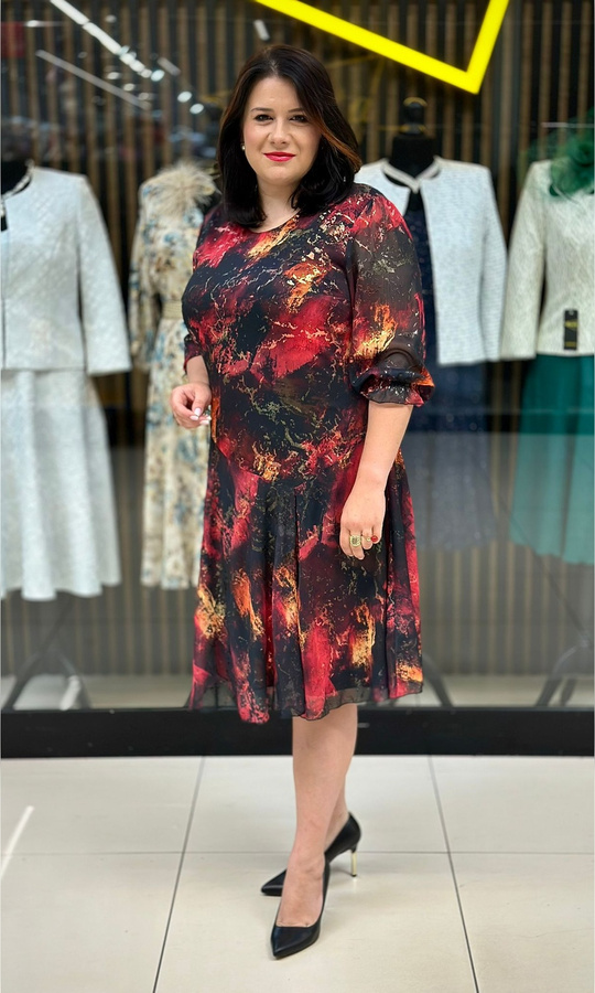 Sukienka z szyfonu kamień czerwony złotko 42-52